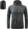 Men's Packable Lightweight Waterproof Jacket No Pocket Hooded Raincoat in a Bag Sun Protection Windproof Rain Jacket