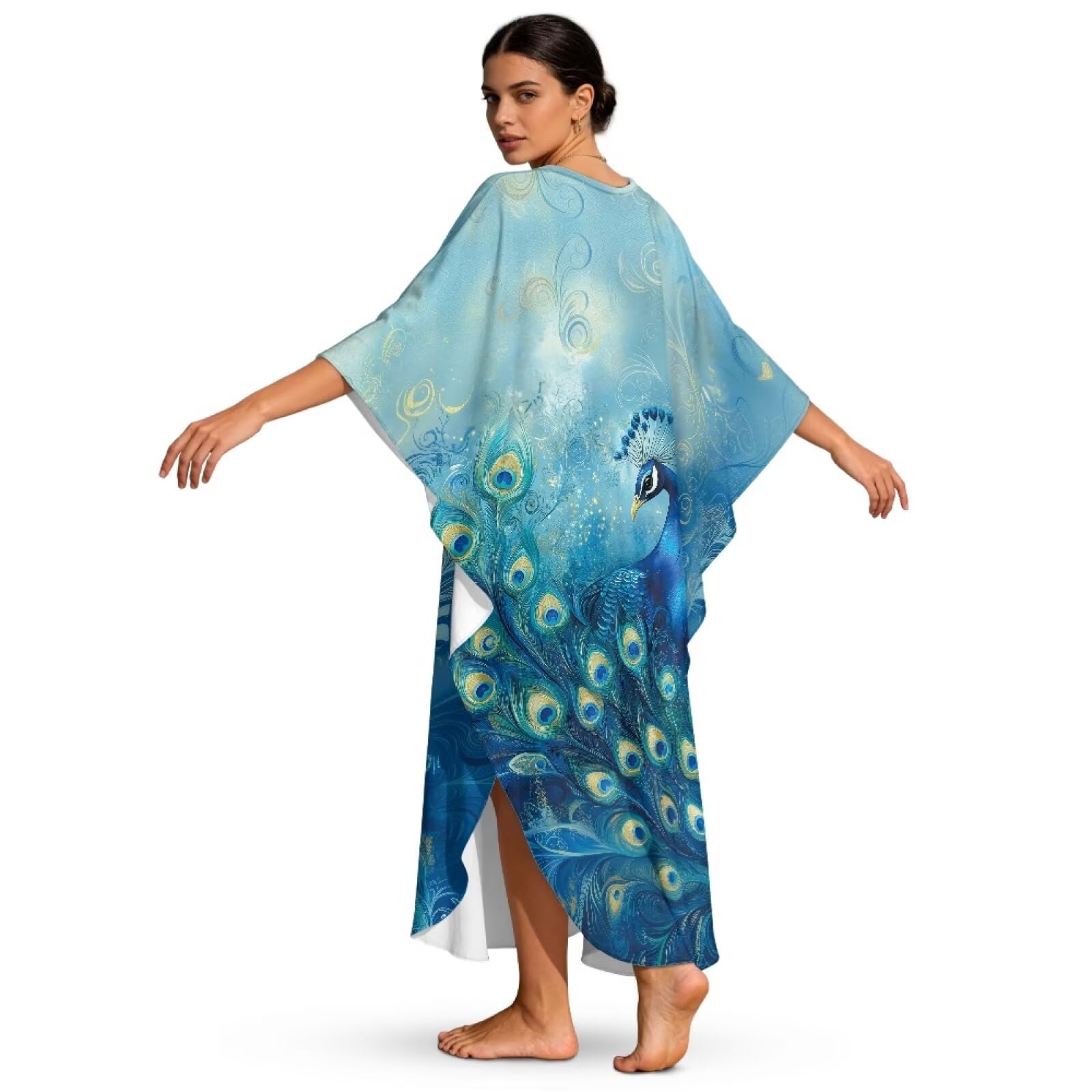 Poceacles Sukienki kaftan dla kobiet z rozcięciami po bokach strój kąpielowy okrycie z nadrukiem kaftan letnia sukienka boho na tropikalne wakacje