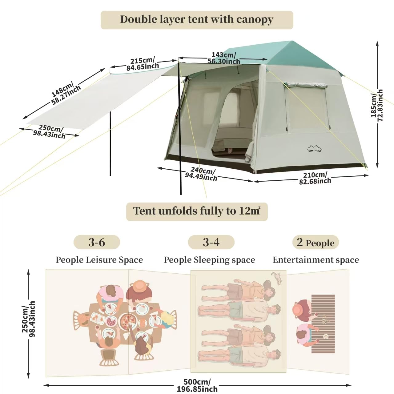 Amazon.com : ONTYZZ 4 Person Family Tent Large Waterproof Camping