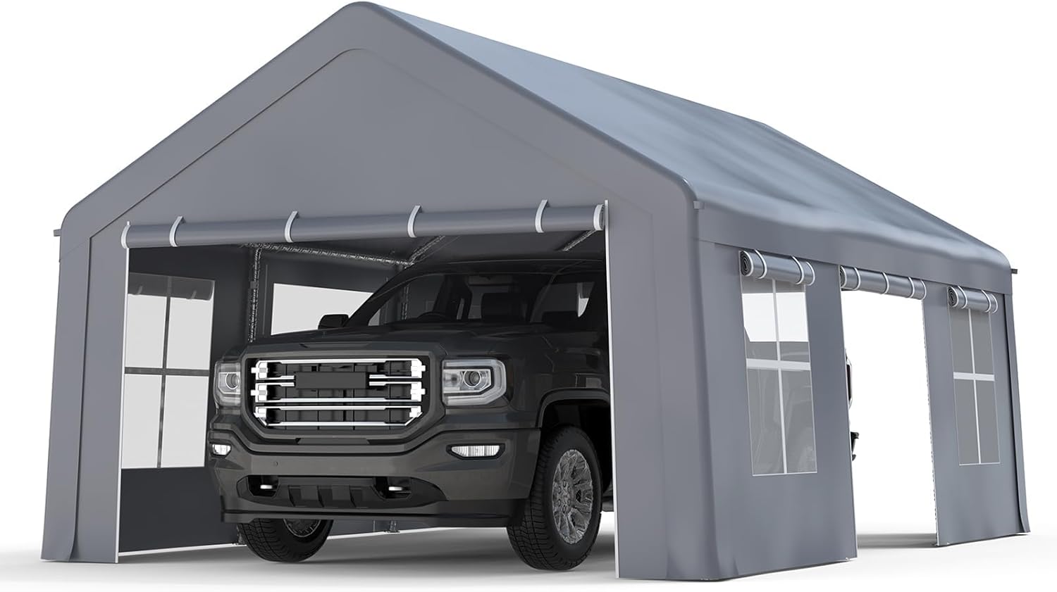 13 x 20FT Heavy Duty Carport with Roll-Up Windows, 220 g PE Portable Garage with Removable Sidewalls & Doors, Portable Car Tent Garage with Roll-Up Windows and All-Season Tarp, for Car, Truck,