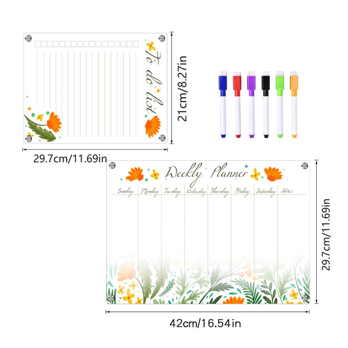 MAGICLULU Lavagna Acrilica Cancellabile a Secco Trasparente A3+a4 8 Pezzi Magneti, Calendario Magnetico per Frigorifero, Organizer per Pianificazione Mensile e Promemoria Riutilizzabile