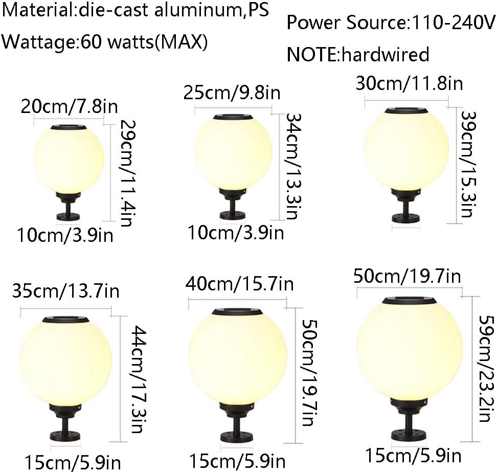 Solar Post Lights Outdoor Solar Powered Pillar Lamp Round Ball Fence Post Lights Exterior Pier Mount Lantern, 1 Pack Solar Powered for Garden Fence Deck Yard Porch