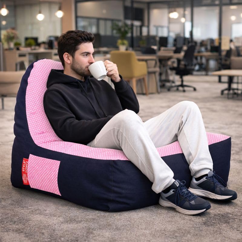 Image of Style Homez Urban Design Denim Canvas Polka Dots Printed Chair Bean Bag XXL Size Filled with Beans Fillers