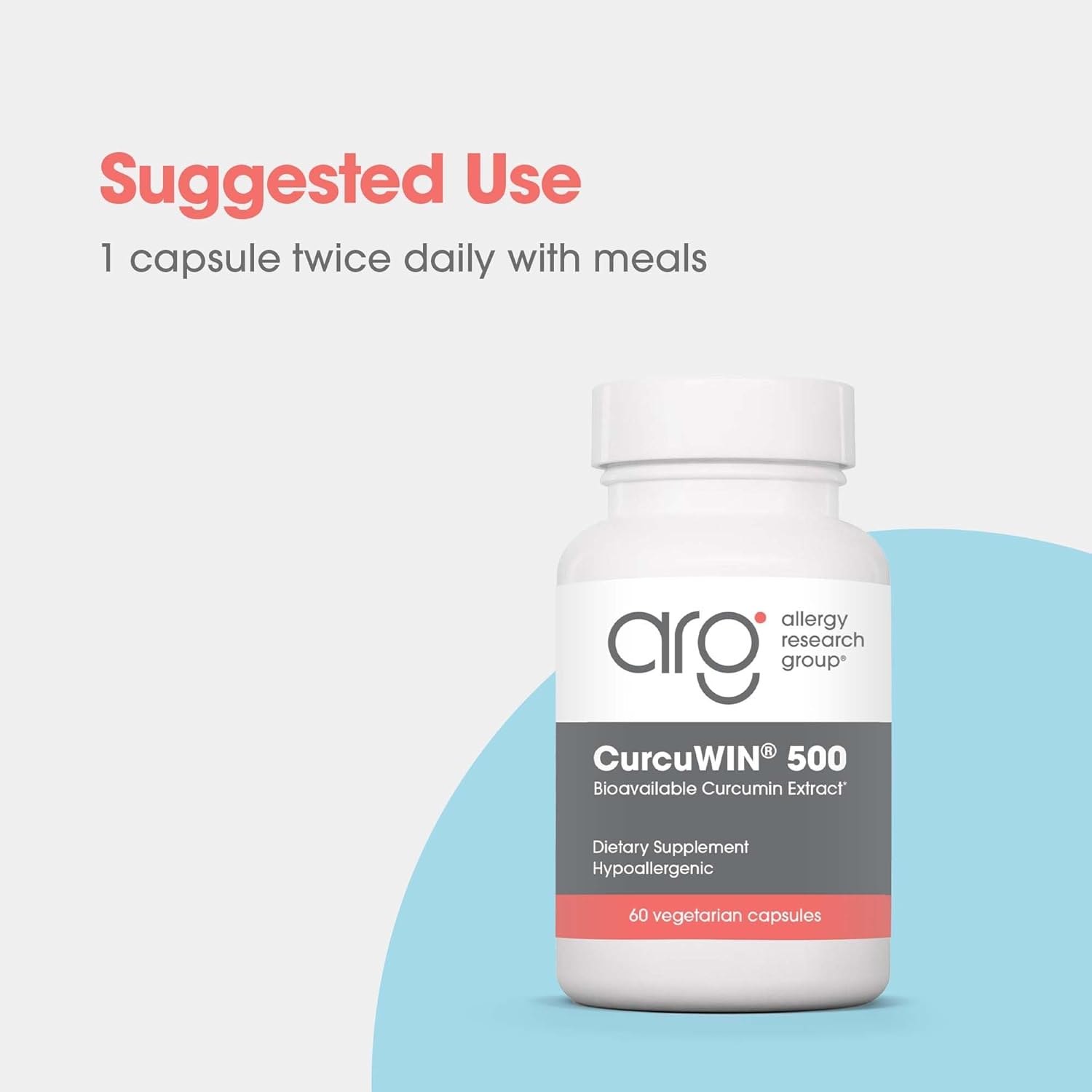 Allergy Research Group CurcuWIN 500 Supplement - Turmeric Extract, Curcumin 500mg, Turmeric Pills, Curcuma Longa, Pure, Organic, Bioavailable - 500mg Vegetarian Capsules, 60 Count