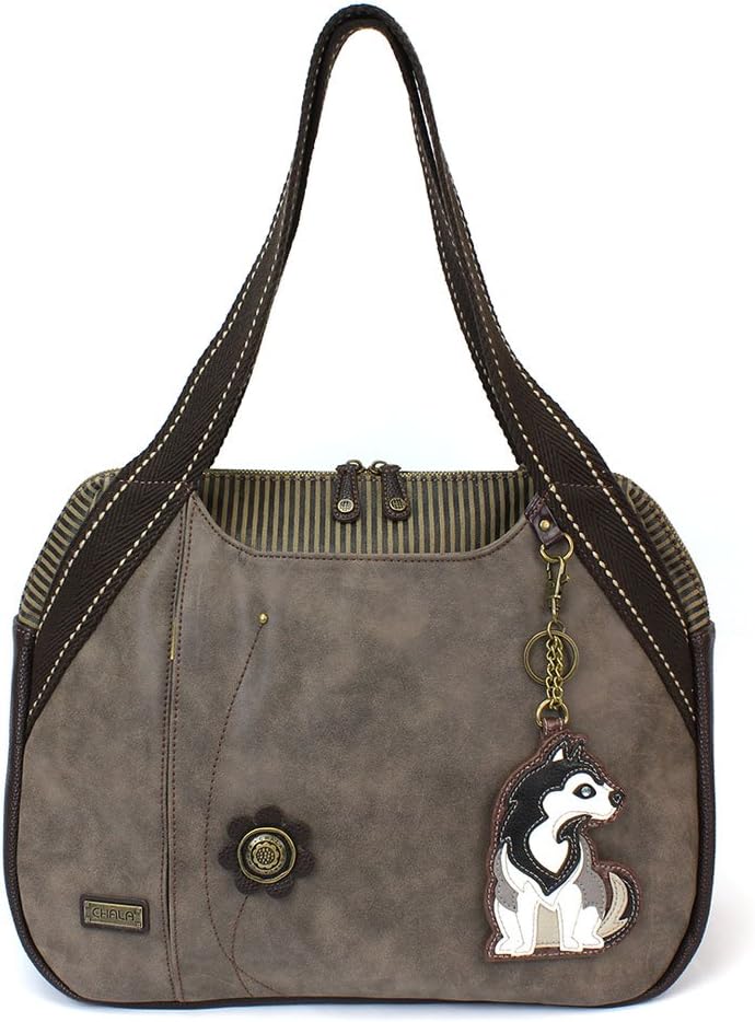 CHALA Handbags Large Bowling Tote Bag (Stone Grey) Dog Lovers Collection (Husky)