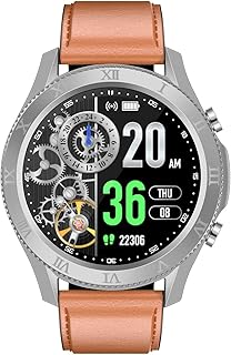 Reloj inteligente para damas Ritmo cardíaco y presión arterial Mostrar siempre la hora Reloj deportivo para ejercicios Reloj inteligente con llamadas Bluetooth (Color: Cuero marrón (Cuero marrón)