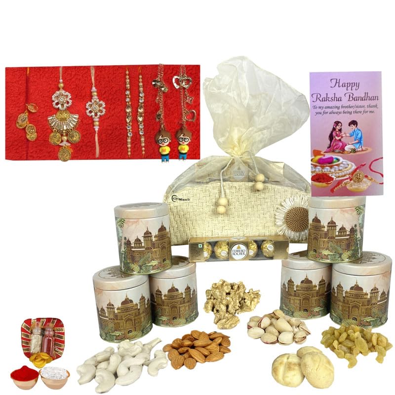 Image of NUTRI MIRACLE Rakhi Treat of Almonds, Pistachios, and Dark Chocolate Pieces | Thanksgiving Celebration Hamper with Roasted Nuts and Chocolate Snacks
