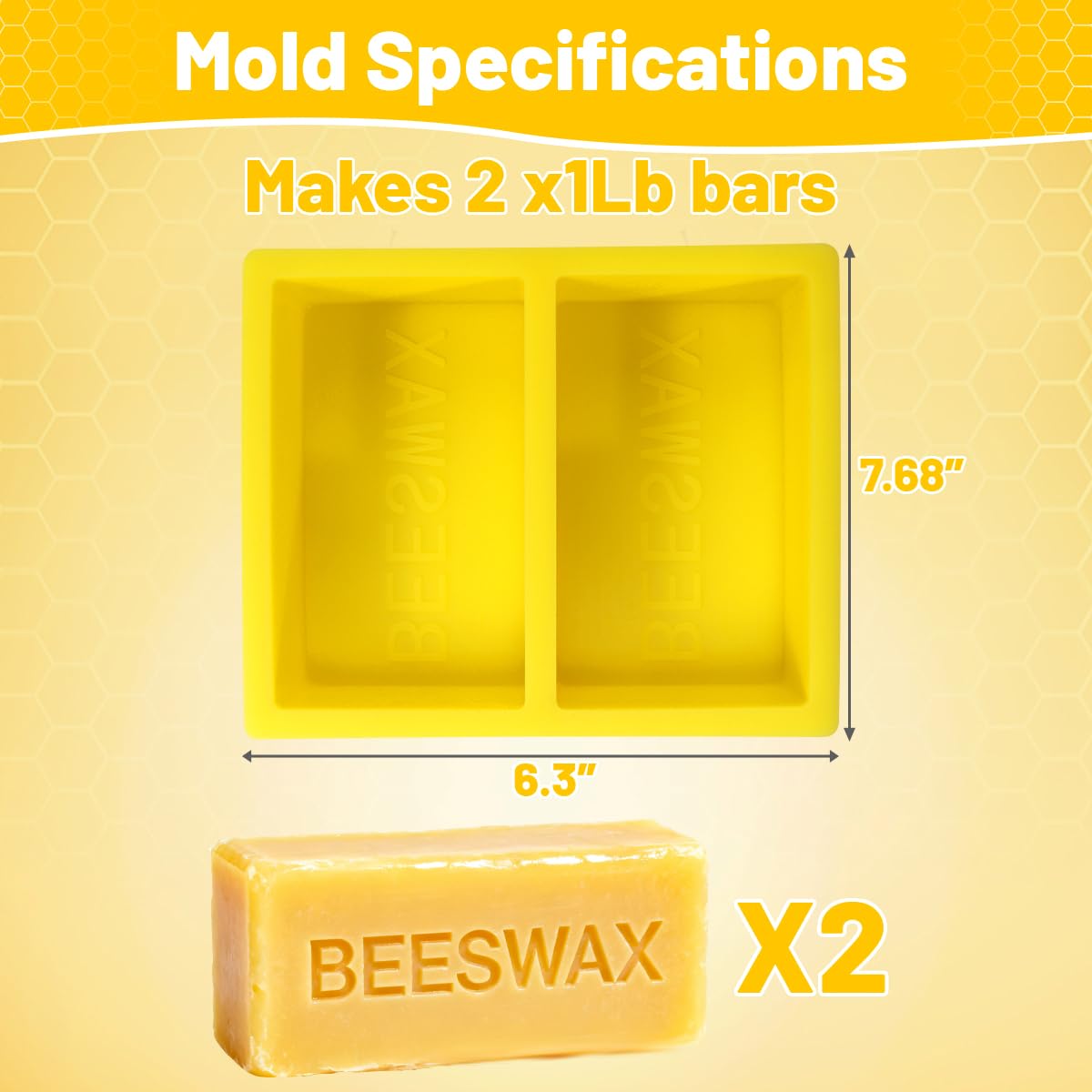 Silikon-Bienenwachs-Form mit 2 x 0,5 kg Blöcken, wiederverwendbare Silikonformen mit dem Wort Bienenwachs geprägt, wiederverwendbare Bienenwachs-Barform für Seife, Kerzen, Wachsblock-Bastelarbeiten