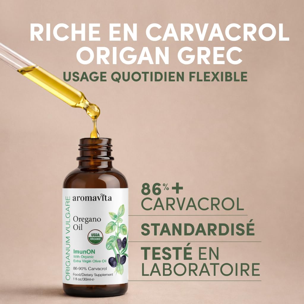 ImunON Huile d'Origan Bio - Complément d'Huile Essentielle d'Origan avec 86-90% Carvacrol et Huile d'Olive Vierge Extra - Soutien Immunitaire et Digestif - Végan, Sans OGM, Sans Gluten - 30ml