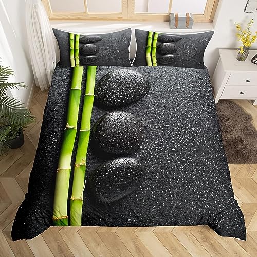 Housse de Couette 90x190 Galets Parure de Lit 3D Imprimée Microfibre Motif Noir Housse Couette 1 Personne avec Fermeture éclair + 2 Taie d'oreiller 65x65 cm...