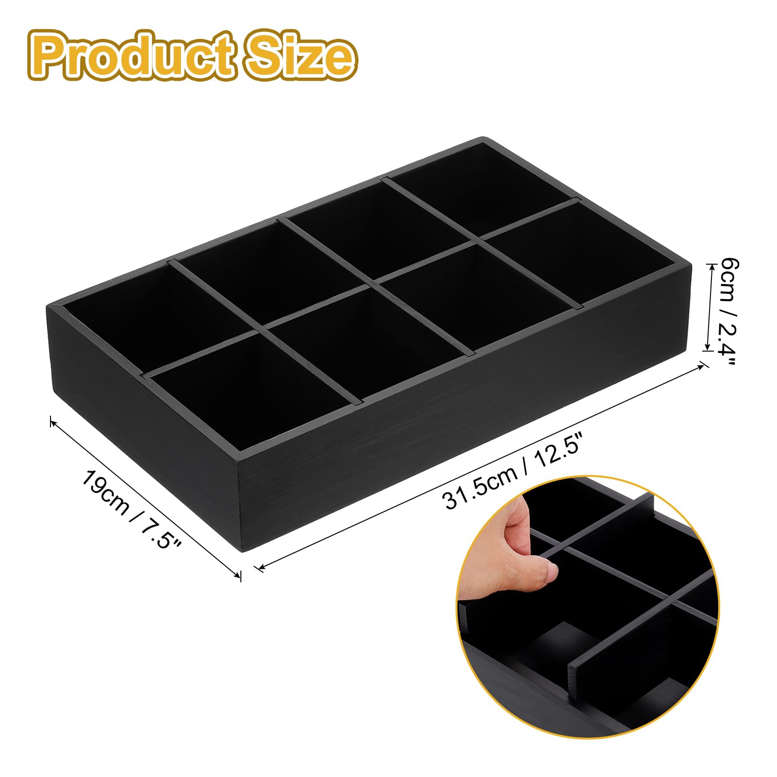 uxcell Tea Bag Organizer, 8 Compartments Pine Wood Tea Box with Handle, Tea Storage Organizer Holder for Tea Bags, Beverage Supplies Sugar Packet, Black