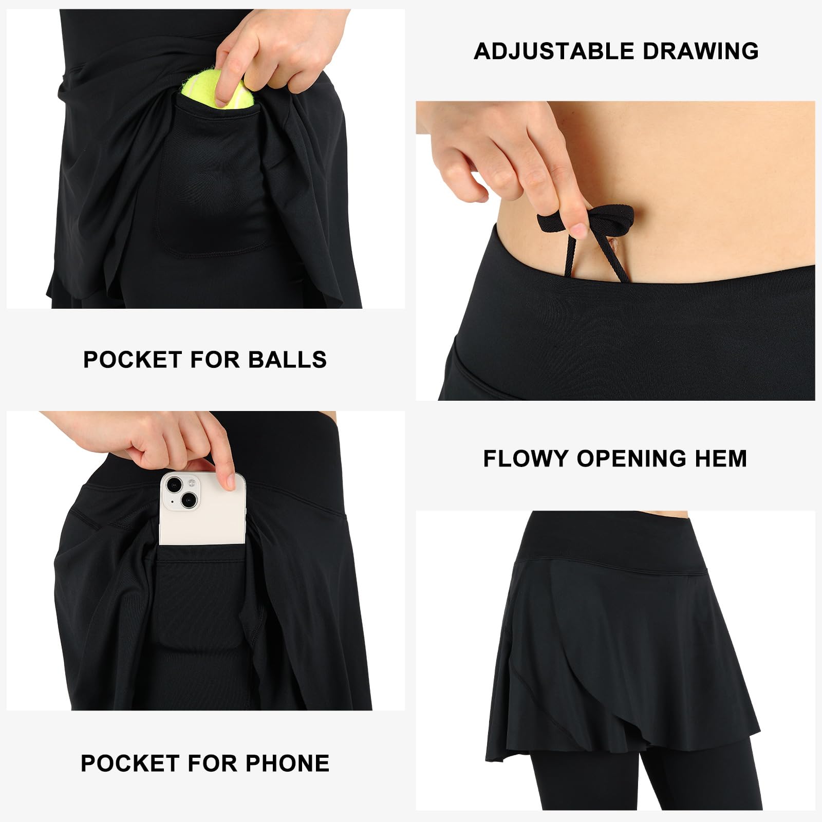 ANIVIVO Leggings mit Rock für Damen mit Taschen, Tennis, Yoga, Faltenrock mit Leggings