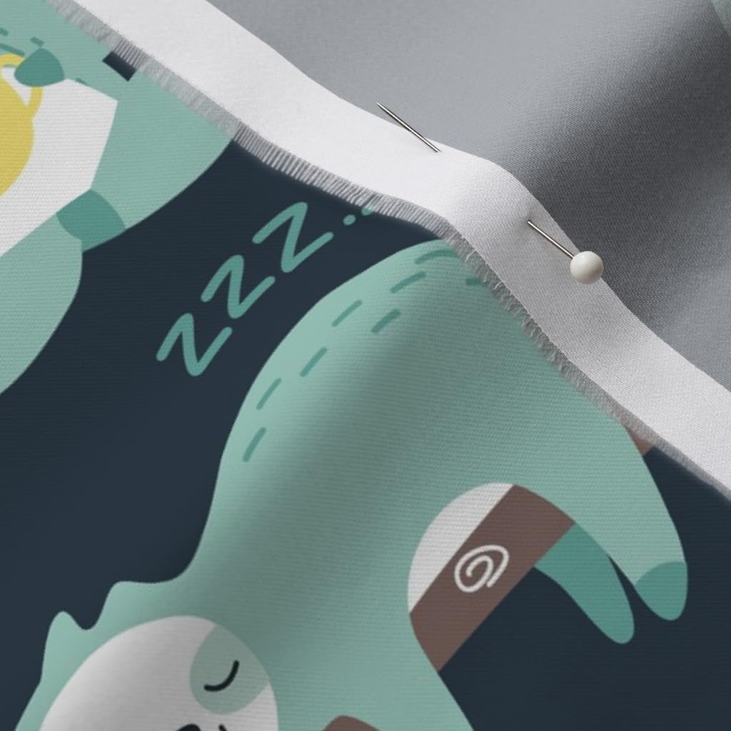Spoonflower Fabric - Sloth Navy Mint Yellow Coffee Printed on Organic Cotton Sateen Fabric by The Yard - Sewing Quilting Apparel Home Decor