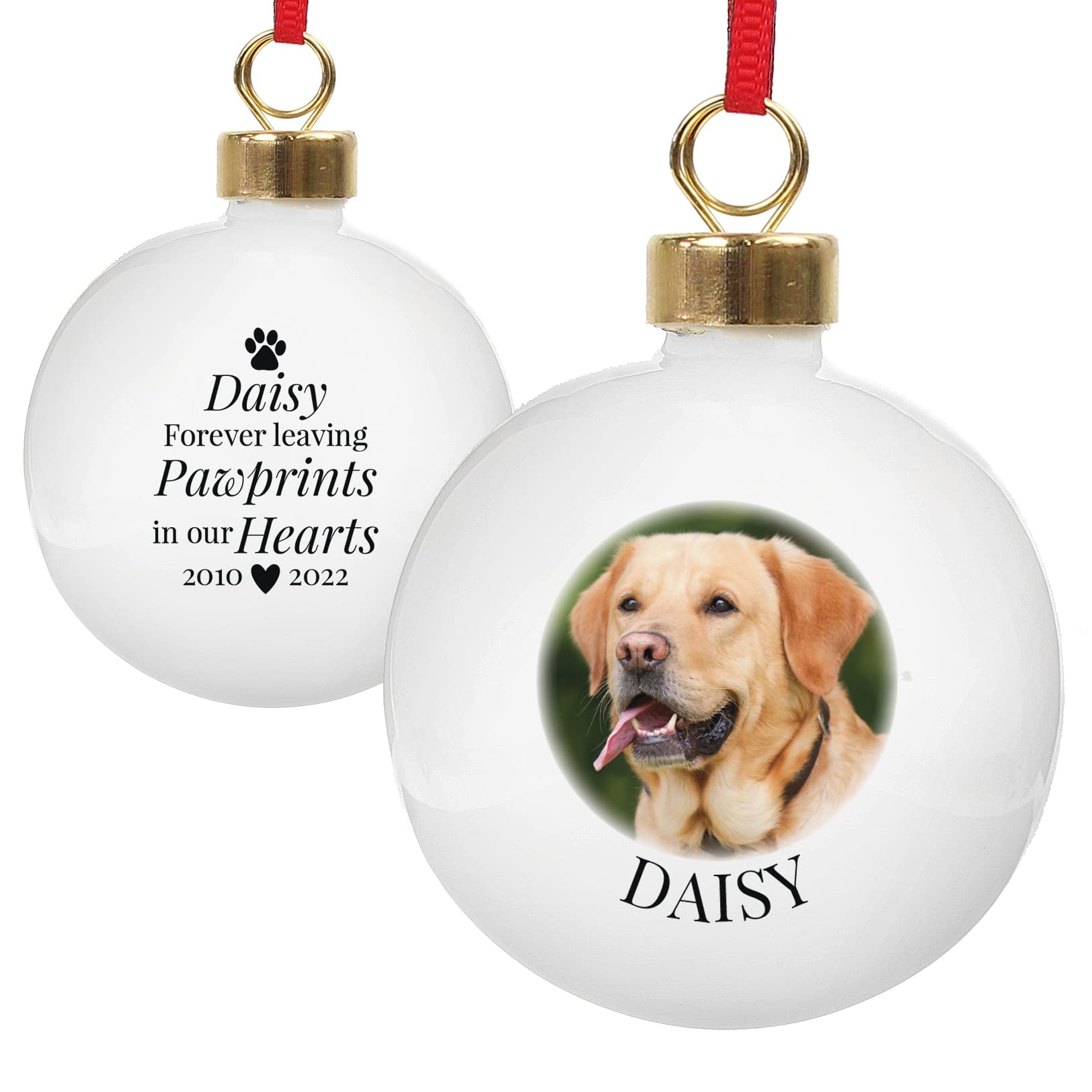 Personalised Photo & Paw Prints Cat or Dog Memorial Christmas Tree Bauble