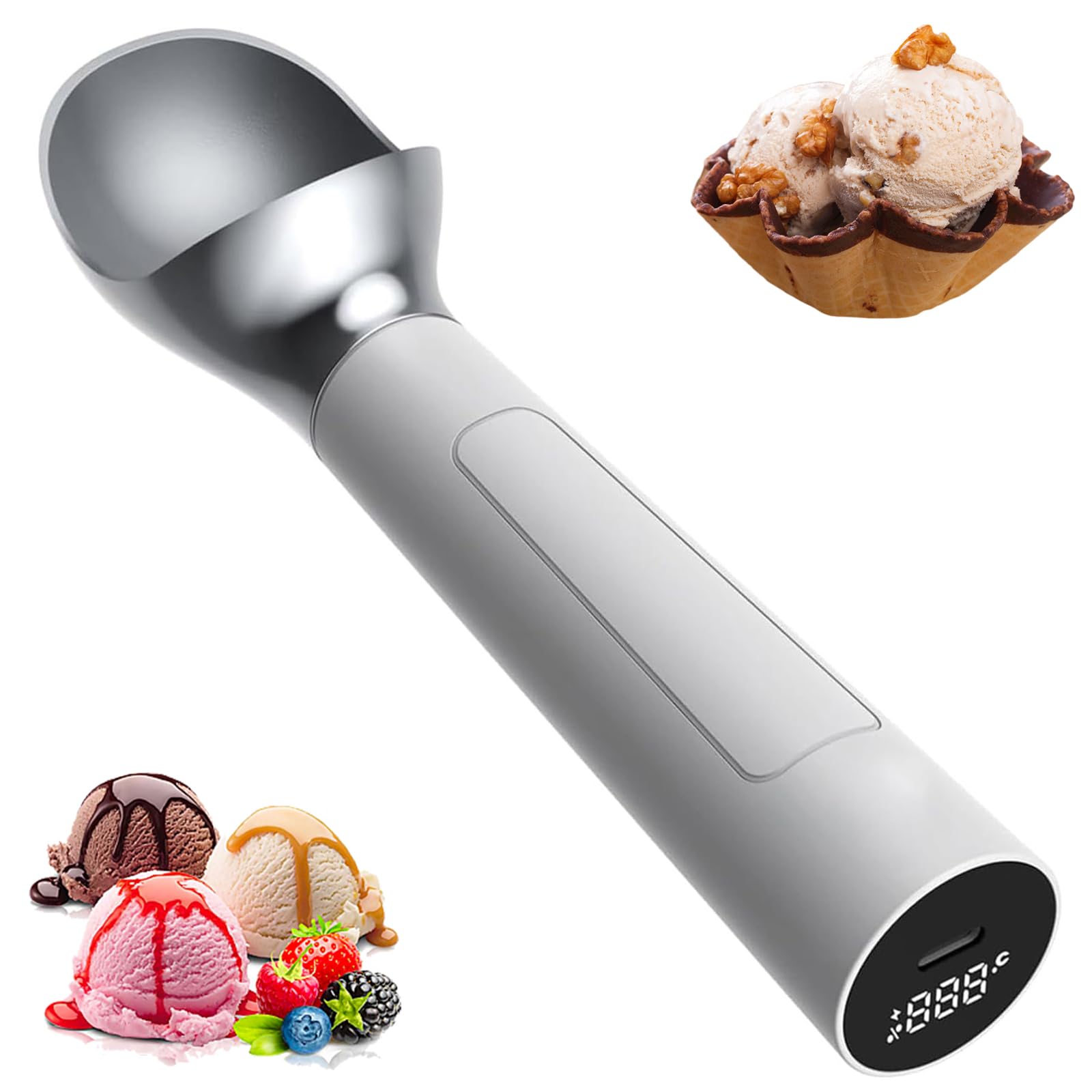 Cuillère à glace chauffante avec induction automatique, rechargeable par USB, température réglable jusqu'à 50 °C, affichage LED pour usage domestique et commercial