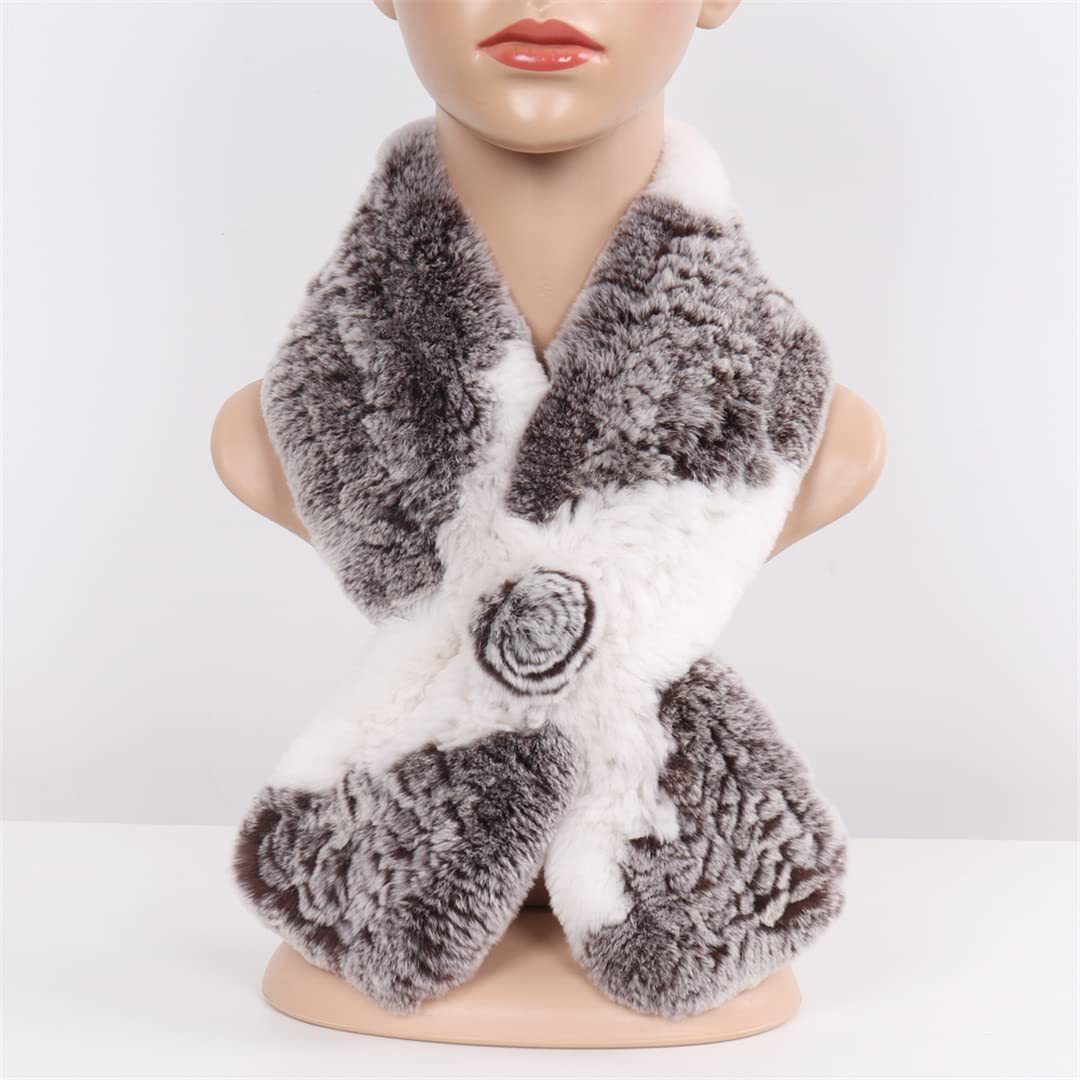 Bufanda de Piel Tejida para Mujer de Invierno 80cm-100cm Bufanda de Cuello de Piel Peluda Suave a Rayas para Mujer Blue
