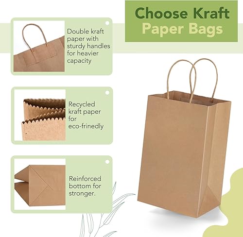 Miniatura 163 de MESHA Bolsas de papel grandes de 10 x 5 x 13 pulgadas, bolsas de papel kraft para compras con asas, paquete de 50 bolsas de regalo grandes, bolsas