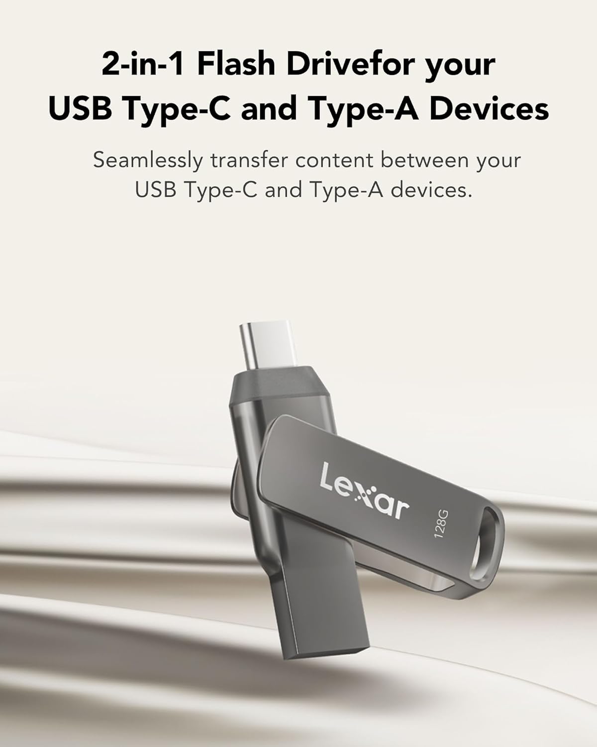 Lexar® JumpDrive® Dual Drive D400 USB 3.1 Type-C USB Drive, 128GB, Silver