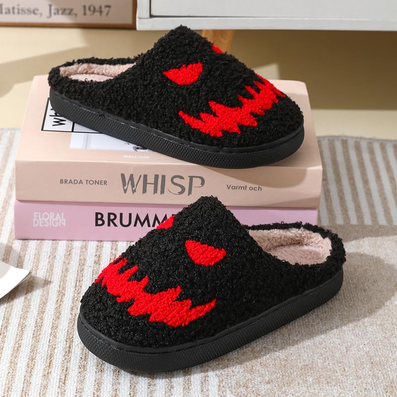 Halloween Slippers for Women Men,Cute Cartoon Plush Fluffy Pumpkin Slipper Non-Slip House Slippers Indoor Outdoor Shoes Holiday Gifts3