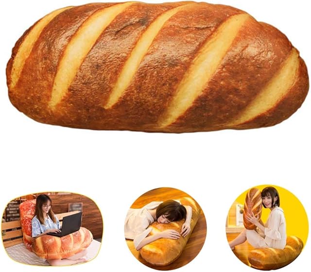 LZYMSZ 3D Simulation Bread Baguette Pillow, Plush Stuffed Food Lumbar Back Cushion,Soft 3D Butter Bread Cushion Throw Pillow for Sofa/Home Bedroom/Office Birthday (15.8IN, Butter)