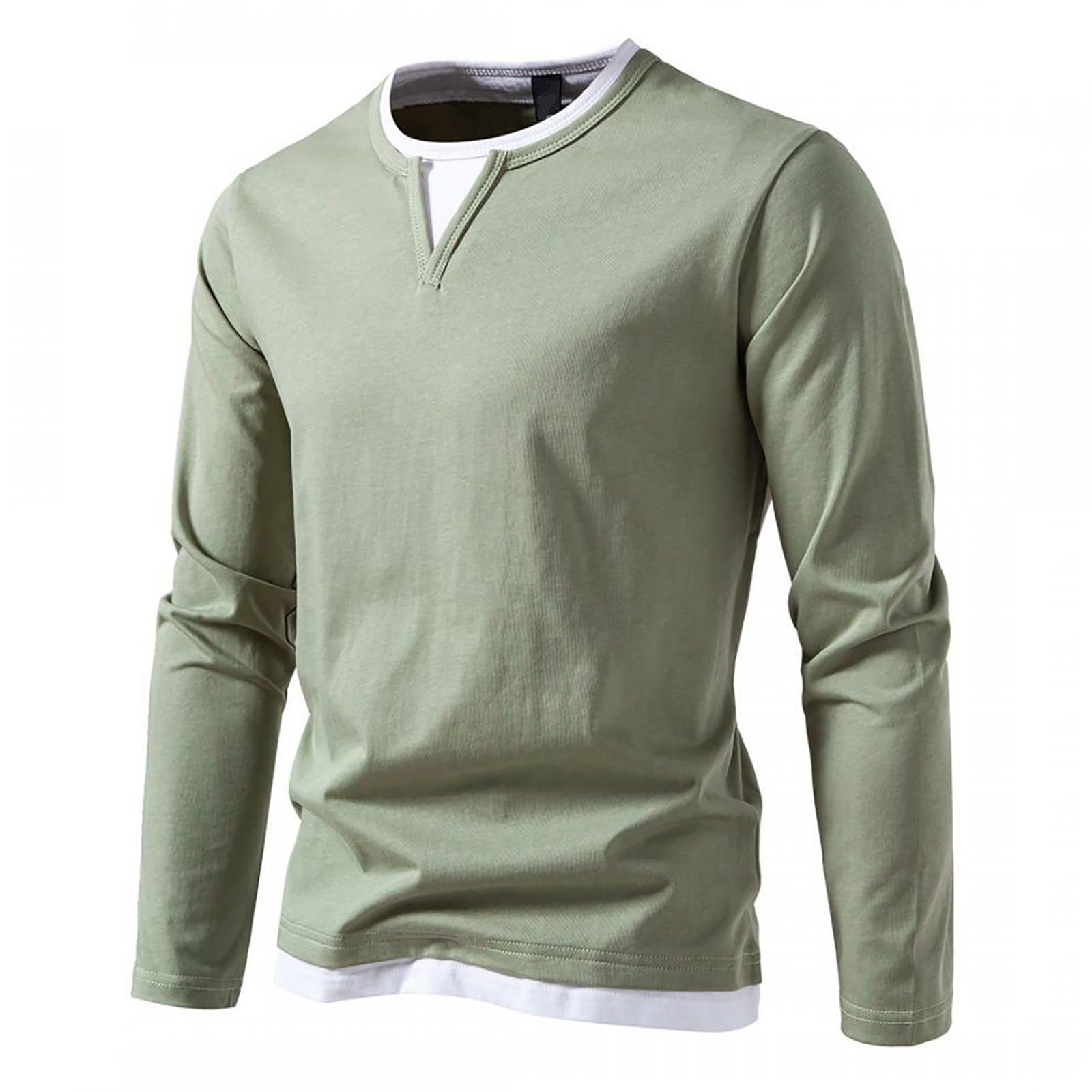 Shirt Herren Slim Fit Langarmshirt 2 in 1 Pullover V-Ausschnitt Langarm Sports Casual T-Shirt Stretch Muskulöse Passform Lässige Unterwäsche Muskel Workout Top Unterhemden