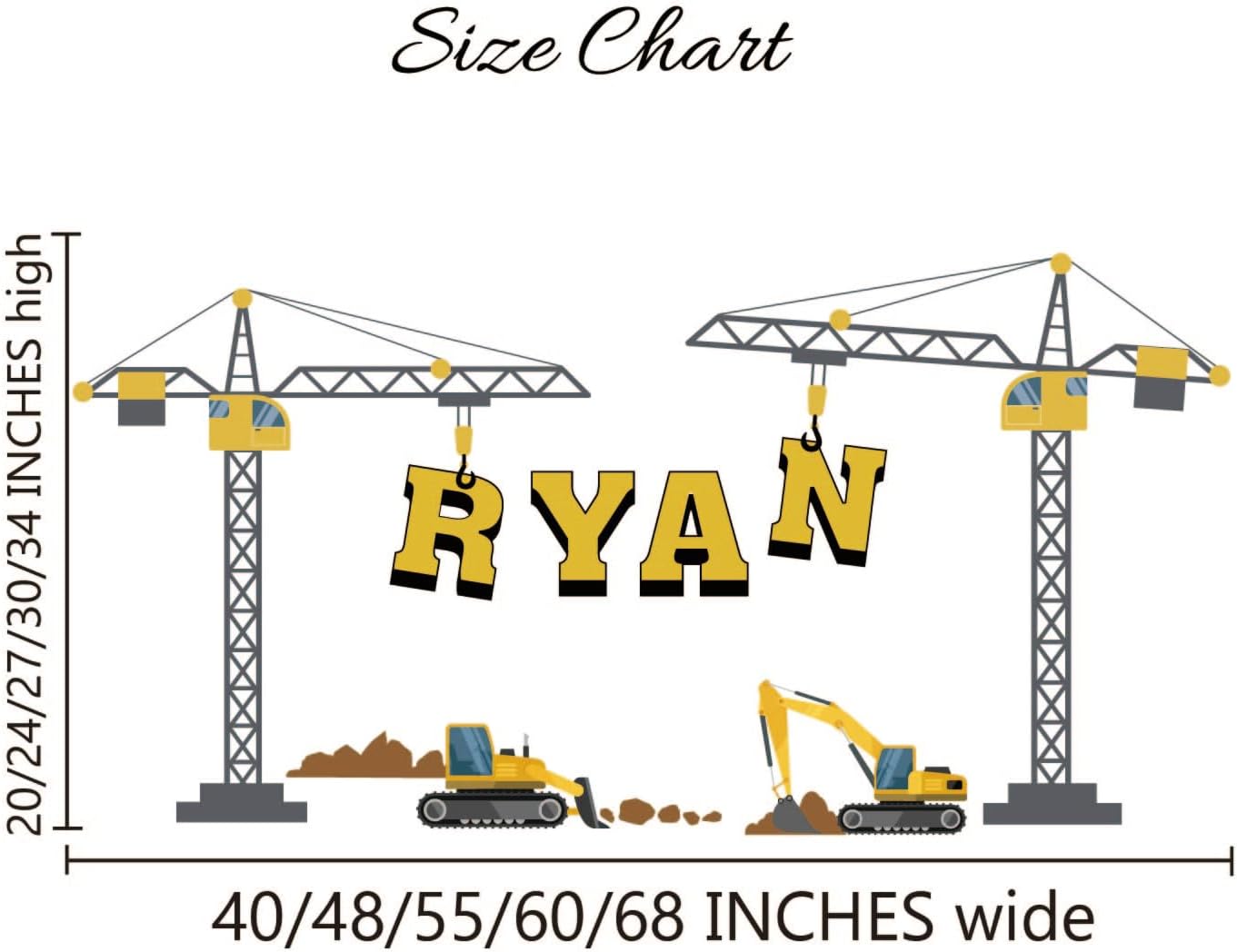 Personalized Construction Truck Wall Decal - Crawler Digger Crane Name Sticker for Boys - Kids Room Nursery Bedroom Removable Vinyl Art, Durable Wall Decor.