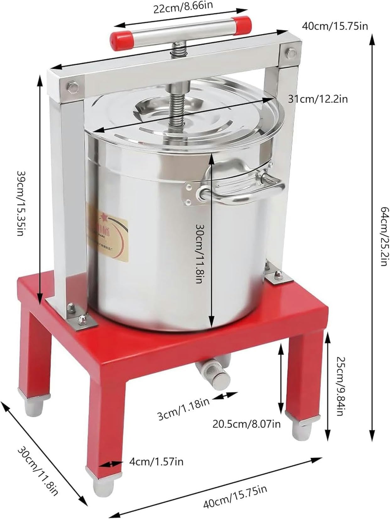 Prensador Manual de Miel y Frutas de 13L, Extractor de Cera de Abejas, máquina de Apicultura y Extractor de Prensa de Sidra, Vino, UVA y Manzana para Hacer Jugo de Vino con Barril y Barril~/