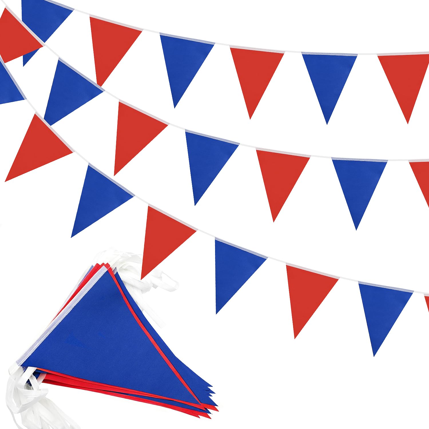 Blue Red Bunting 20m 52pcs, Fabric Waterproof Red Blue Bunting for Outdoor Garden Indoor Birthday Decoration