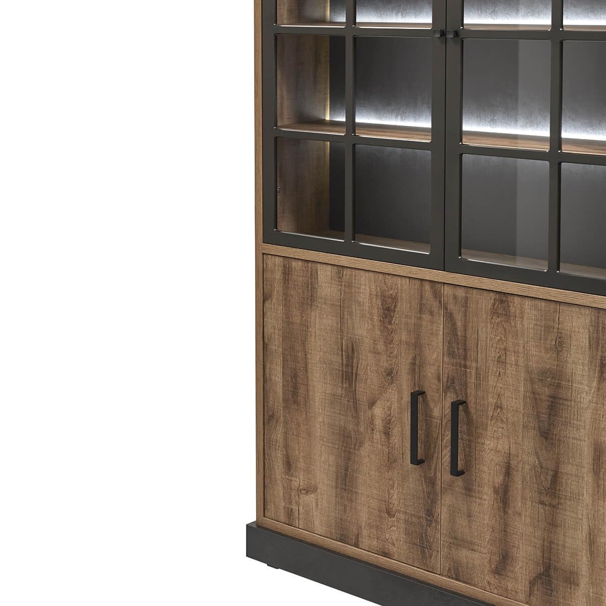 AltoBuy Jenna - Vitrine 4 Portes Aspect Bois et Métal Poudré Noir