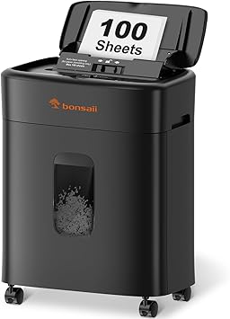 Bonsaii 100 Sheets Auto Feed Paper Shredder, Up to 30 Minutes Shredders for Home Office Use, Micro-Cut Heavy Duty Shredder / 4.2 Gallons/Security Level P-4 C231-D
