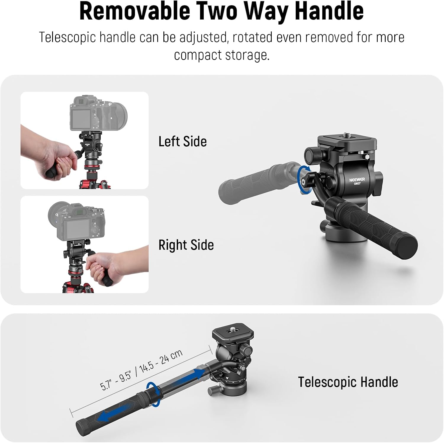 NEEWER Tripod Fluid Head with +/-10° Leveling Base, Metal Drag Pan Tilt Head Mount with Arca Type QR Plate Telescopic Handle Cleaning Cloth for Compact DSLR Camera Camcorder, Max Load 8.8lb/4kg, GM27