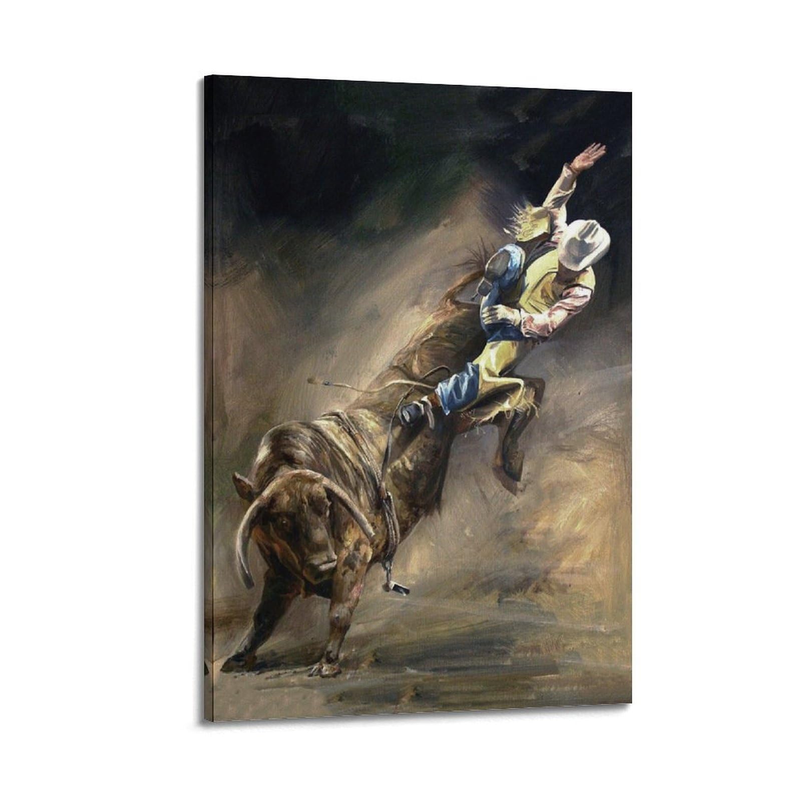 XKUGA Bull Riding Rodeo Poster Raging Bull Bullfighter Modern Decorative Canvas Prints - Ideal Wall Art for Family, Man Cave, Game Room, Boys & Girls Bedroom 20x30inch(50x75cm)