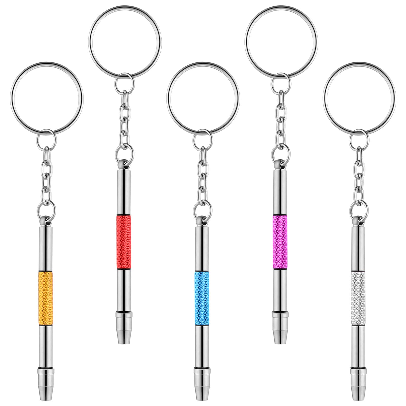 5 Stück Mini Brillen Schraubendreher, bunt Brillen Reparatur Set, 3 in 1 Brillen-Reparatur-Set, Tragbar Edelstahl Screwdriver Schlüsselbund, Kleines Schraubenzieher für Brillen, Uhren