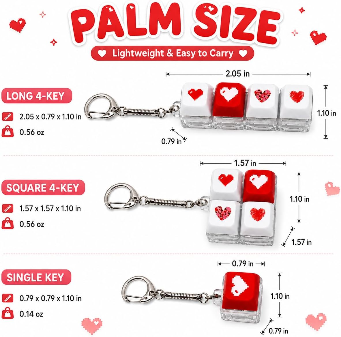 3Pcs Keyboard Fidget, Portable Keyboard Clicker Fidget, Mini Keyboard Keychain for Anxiety Relief & Focus, Stress Relief Gift for Adults Teens, Ideal for Office School Travel (Red)