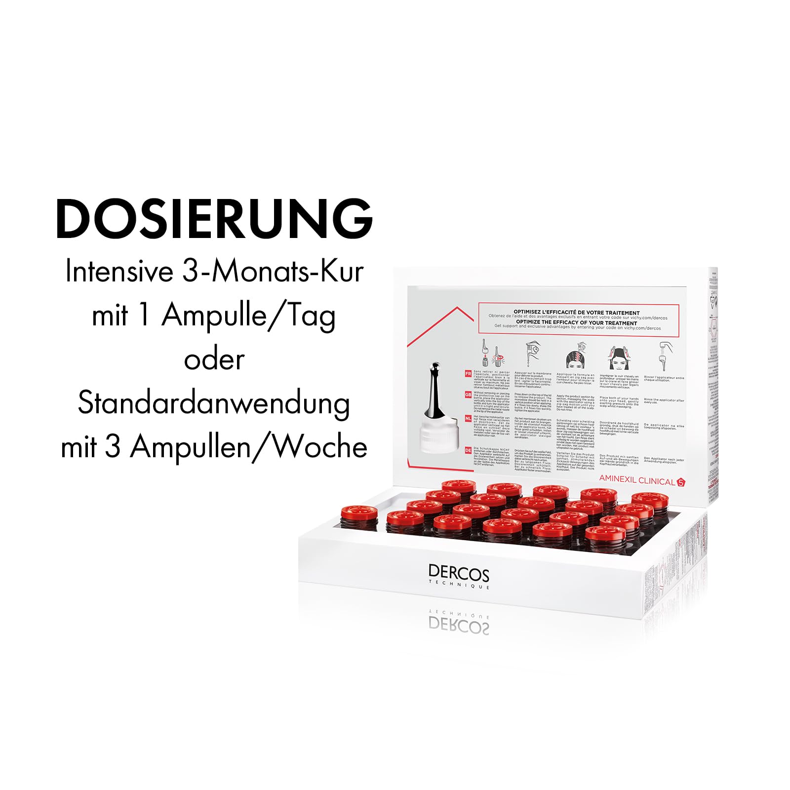 VICHY Haarserum für Frauen, Gegen permanenten oder periodischen Haarausfall, Kräftigt Haarwurzel und Haarfaser, Mit Aminexil und Arginil, Dercos Aminexil Clinical 5 Frauen, 21 x 6 ml