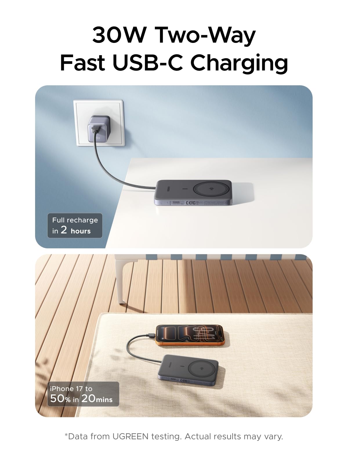 UGREEN MagFlow Air Qi2 15W Ultradelgado Power Bank 10000mAh PD 30W (Gris) | Batería Externa Magnético Inalámbrico Carga Rápida USB C 30W Compatible con Magsafe iPhone 17 16 15 14 13 12 Air Plus Pro Max
