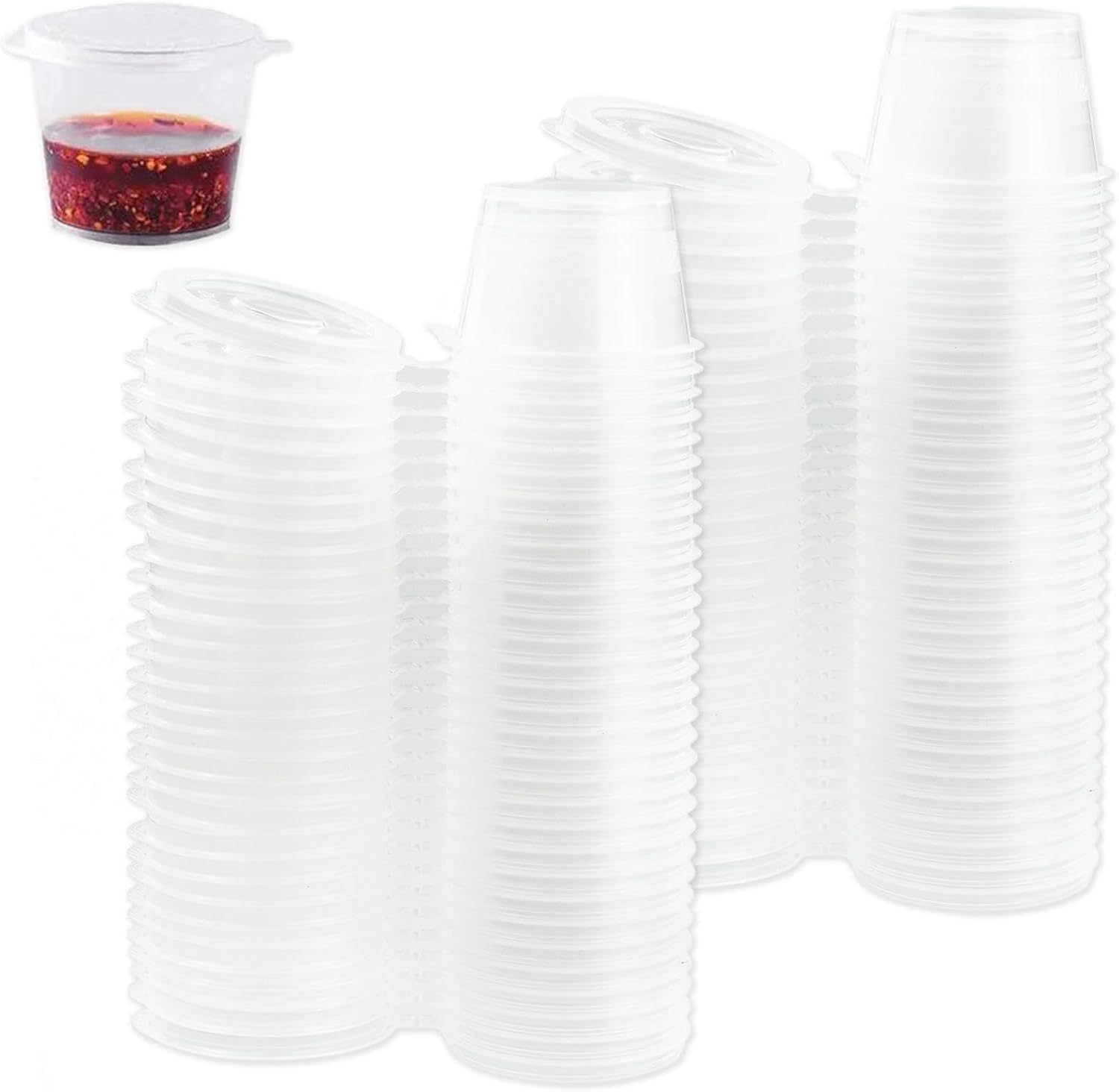 Small Plastic Pots with Lids Reusable Small Hinged Sauce Pots 25ml Round Mini Pots Takeaway Deli Portion Control Jelly Shots