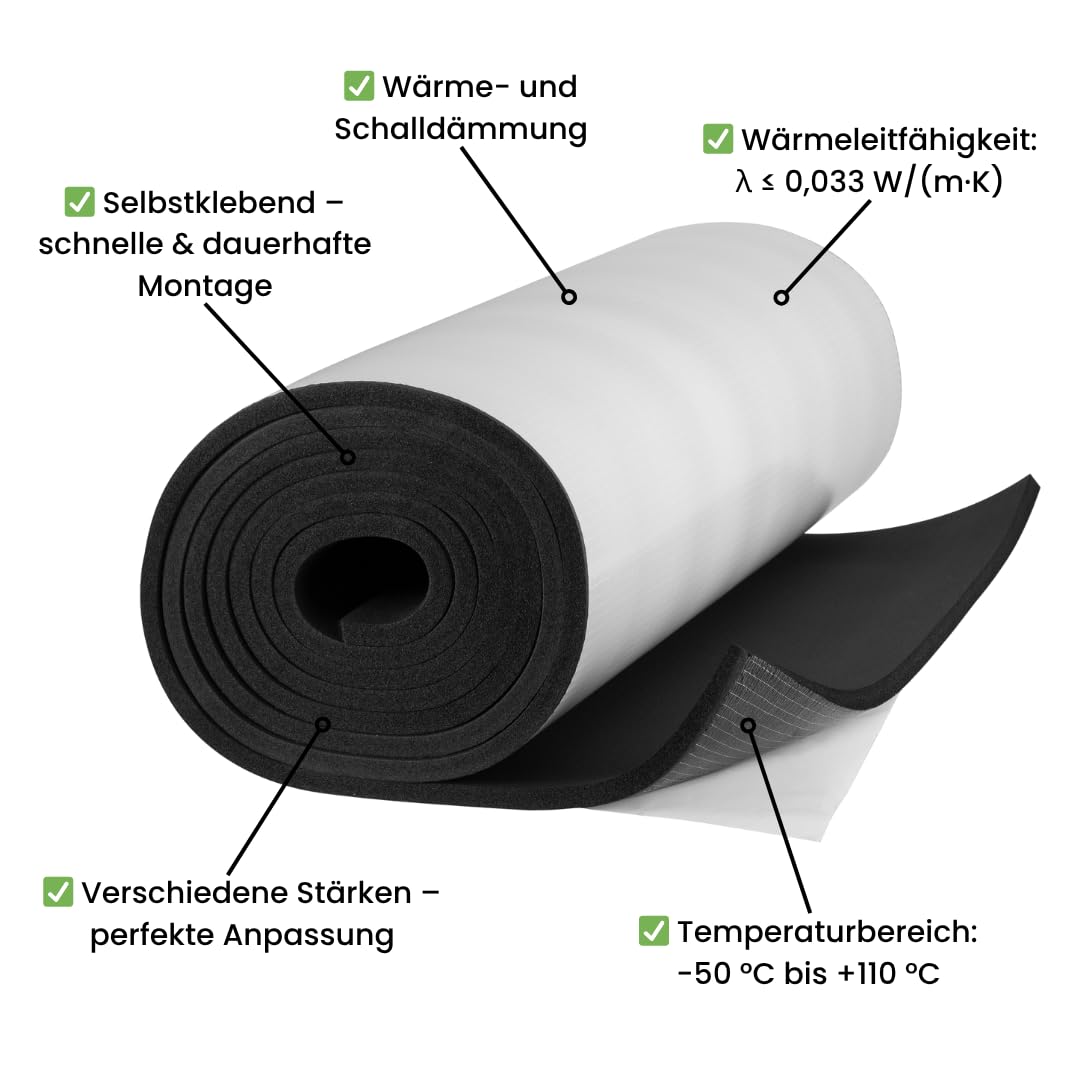 Armaflex AF 13 mm - 1m x 1m Tapis d'isolation autocollant – Isolation efficace du froid et de la chaleur en caoutchouc, avec protection contre la moisissure et l'humidité