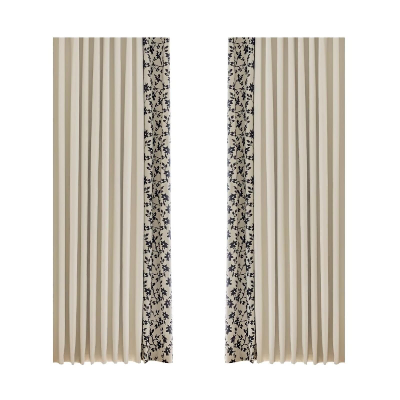 Homxi Curtain for Bedroom Blackout 2 Panel Sets,2 x 40W x 72H,Drapes Bedroom Blackout Beige Black Splicing Flower Pattern Curtain Eyelet for Drapes
