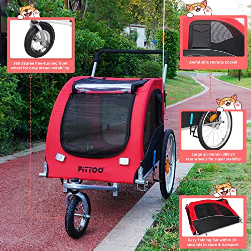 FITTOO Dog Bike Trailer, 2in1 Foldable Tow Behind Bike Trailers
