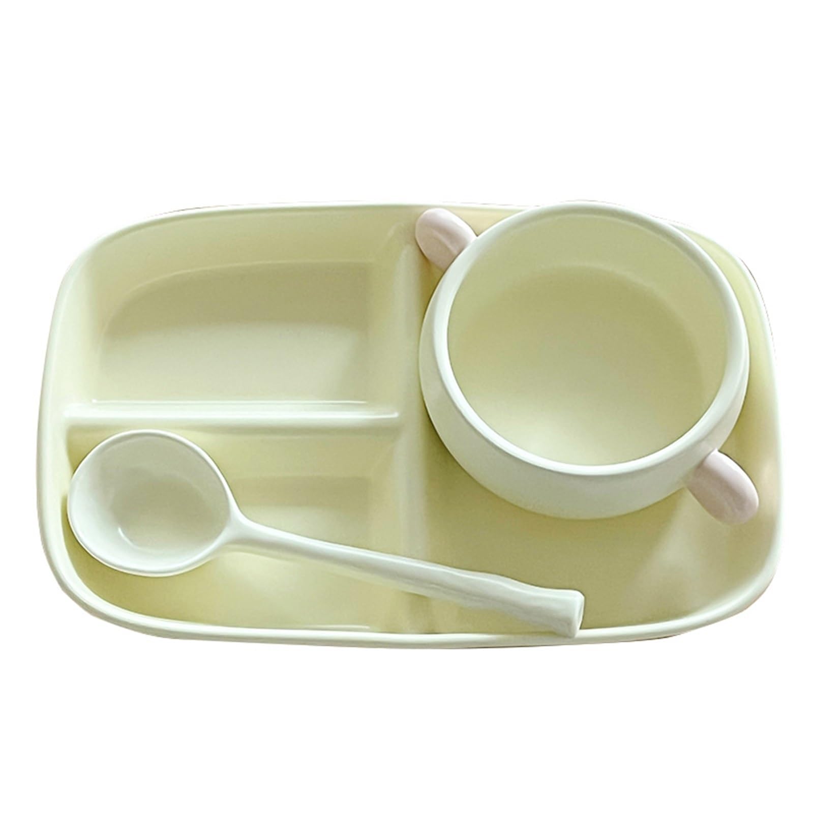 Assiette divisée + Bol à soupe + Cuillère | Assiette à dîner en céramique à 3 compartiments, assiettes de contrôle des portions for plats de dîner for adultes, lavable au lave-vaisselle ( Color : Whit