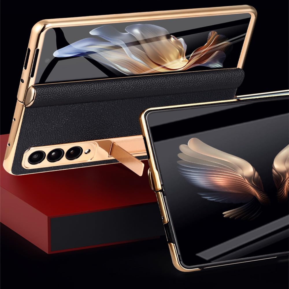 Custodia per telefono in vera pelle per Samsung Galaxy Z Fold5 Fold 5 4 3 Fold4 ZFold5 ZFold3 Cover posteriore con pellicola a specchio in vetro temperato, per Galaxy Z Fold4,4