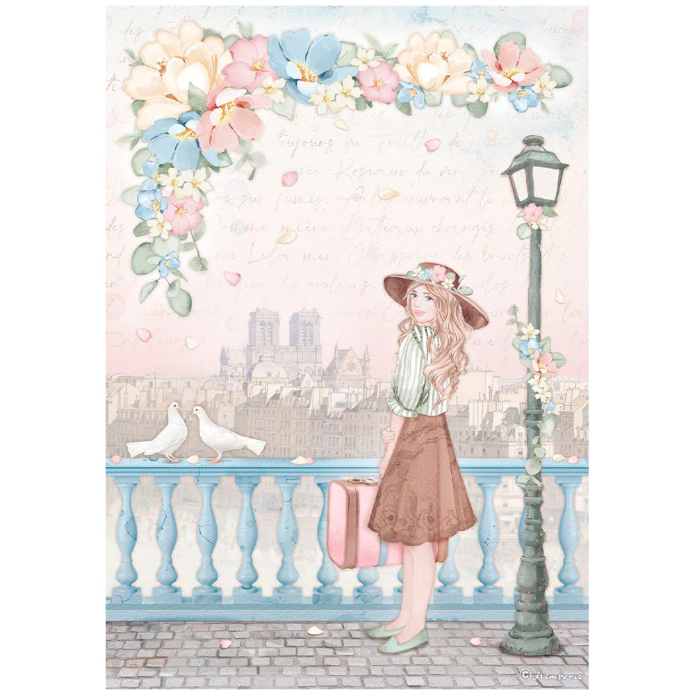 Stamperia A4 Rice Paper Create Happiness Oh Lá Girl with Suitcase, 0, One Size