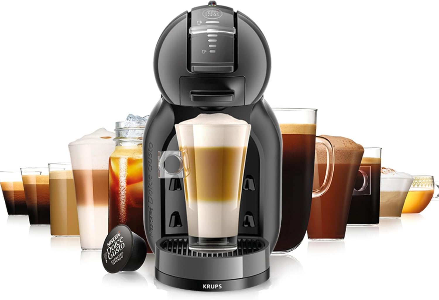 Krups Nescafé Dolce Gusto Mini Me, cafetera automática, 15 bares, 0.8 L, 1500 W, incluye 3 packs café intenso, KP1238CAS