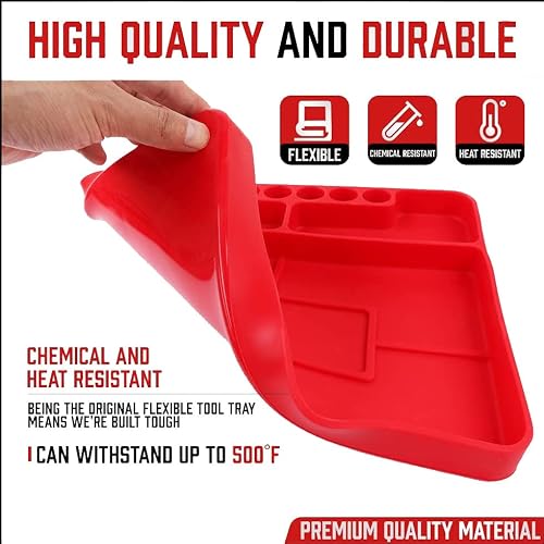 2 Piece Automotive Non-Slip Flexible Silicone Tool Organizer Trays With Magnetic Small Parts Tray | Multi Purpose Premium Silicone Tool Mats For Garage, Auto Repair And Automobile Maintenance #TOP3