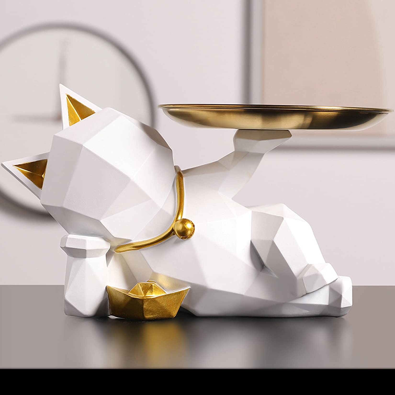 Moderne skulptur deko Statue kunstharz Tier Aufbewahrungstablett Kunst Statue Kleinteile Behälter Schlüsselbonbons, für Home Wohnzimmer büro Dekoration,Weiß