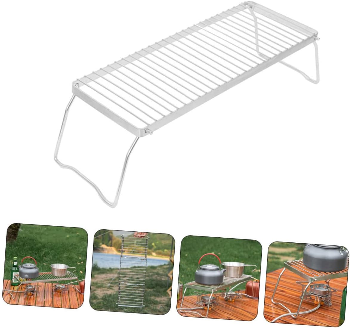VANZACK Sturdy Stainless Steel Outdoor Folding Barbecue Rack Portable Grill Grate for Camping and Picnics Durable Grate for Over Campfire and Gas Stove Use