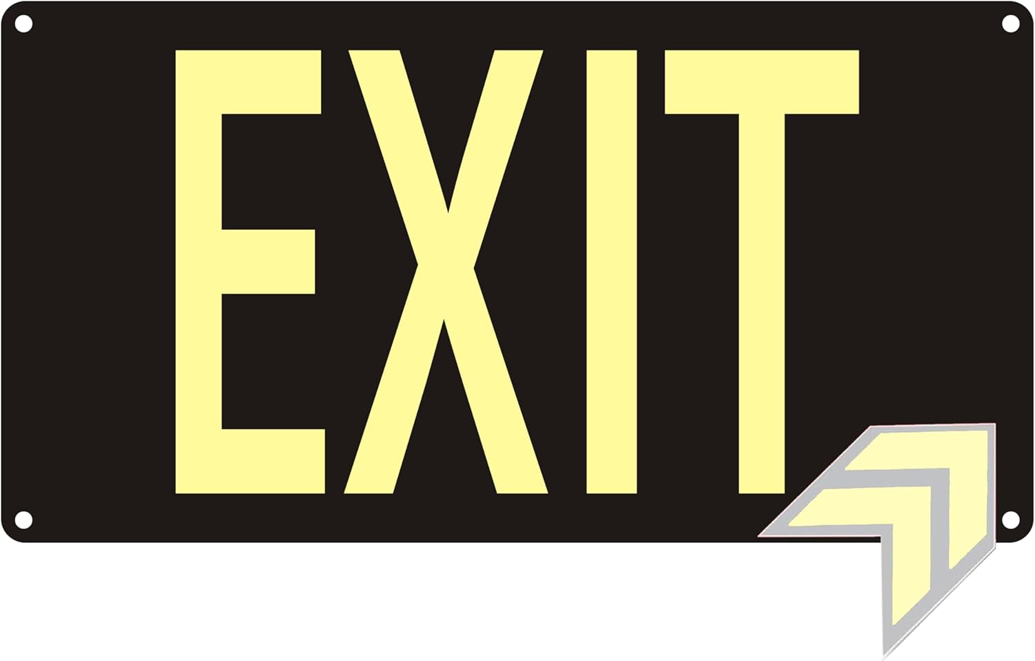 (4 Pack) Photoluminescent Exit Sign Black - Aluminum -14 x 7.5 x 0.04 Sign,With Removable Directional Arrows, With Strong Self Adhesive Tape.