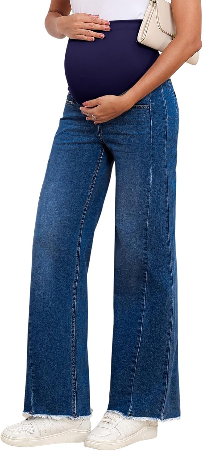 BLENCOT Maternity Jeans for Women Straight Leg Stretchy Denim Ripped Pregnancy Boyfriend Jean - Image 9