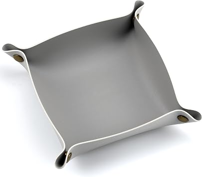 Decorative Foldable Valet Tray Artificial Leather Catchall Holder Small Desk Table Organizer Tray for Jewelry, Keys, Watches, Coins Light Gray